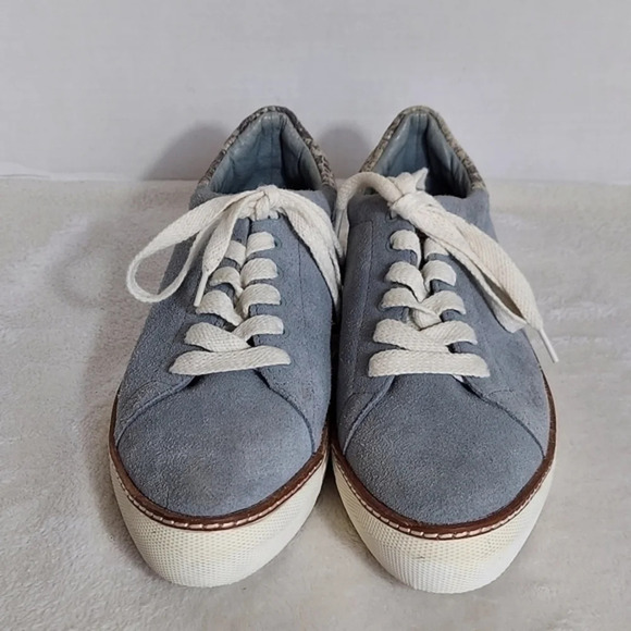 Liebeskind Berlin Gray Blue Suede Sneakers Snake Cuff Lace Up Pointed Toes - Picture 2 of 15